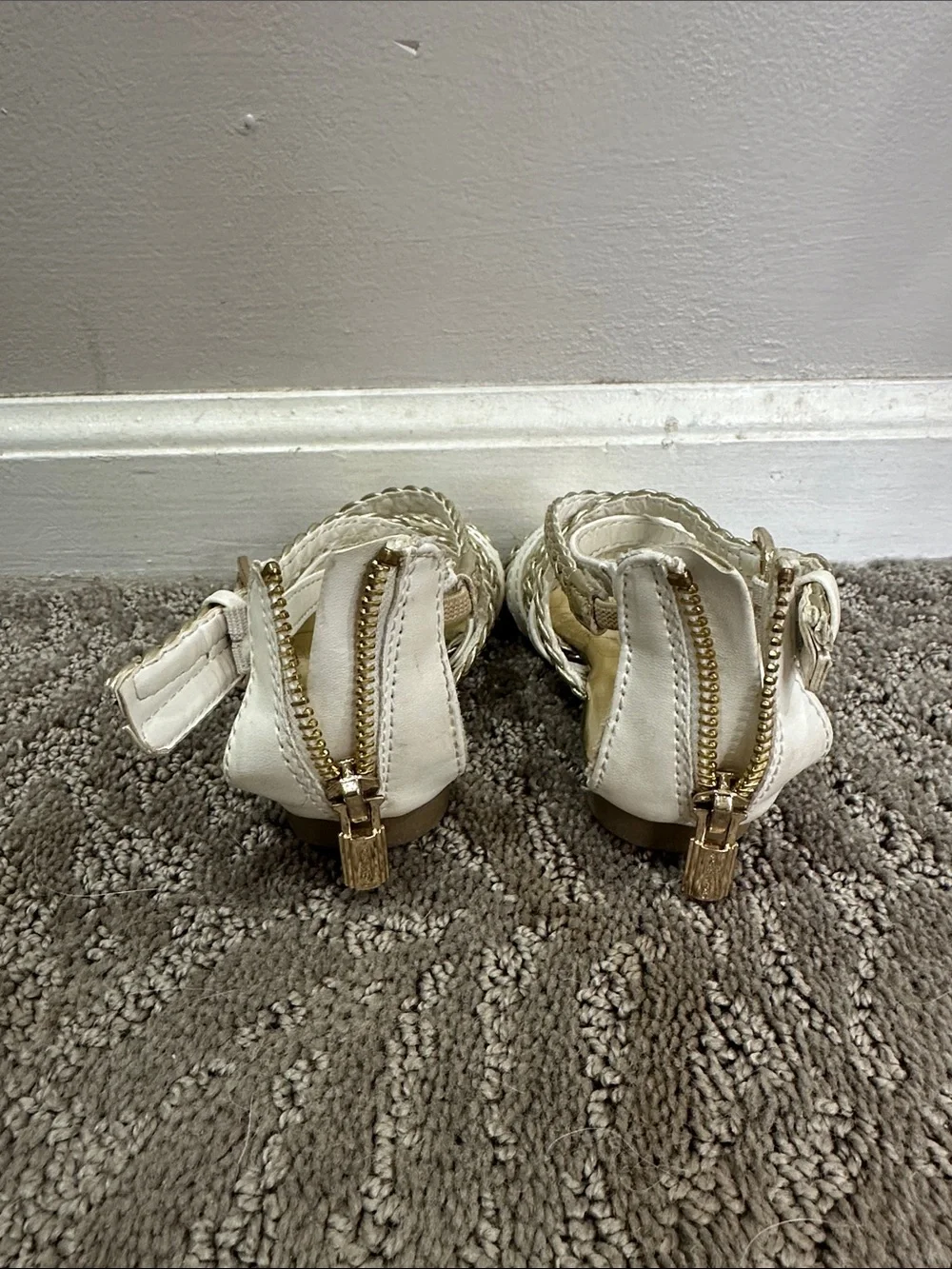 Michael Kors White and Gold Braided Strap Sandals